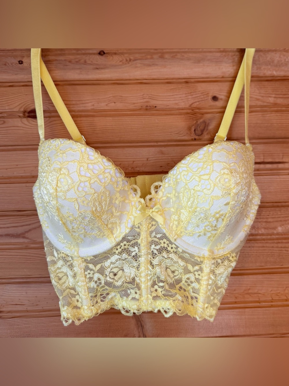 Victoria’s Secret Corset Bustier Yellow NWT 34D Lace Coquette Feminine Sexy